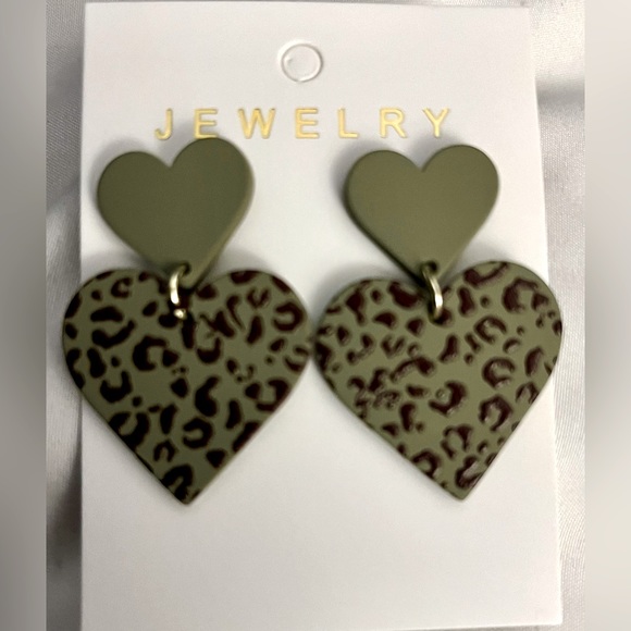 Double Heart Dangle Leopard Earrings - Picture 1 of 4